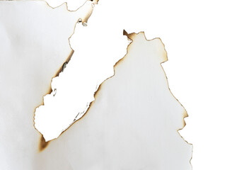 burnt paper frame for texture overlay. damaged white paper with burnt stain in transparent background. blank ripped paper edge for a design element. © berkahjayamaterial