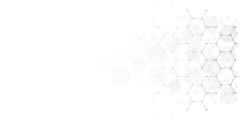 Genetic engineering and molecular structure, hexagon DNA network, science chemical and biotechnology concept, innovation technology, healthcare, and medicine design.