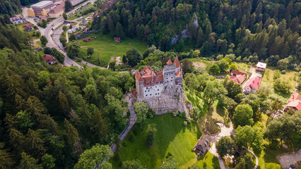 Aerial photography over Bran castle in Brasov, Romania. Photography was shot from a drone at a...