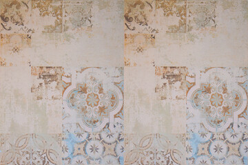 Old brown gray rusty vintage worn geometric shabby mosaic ornate patchwork motif porcelain...