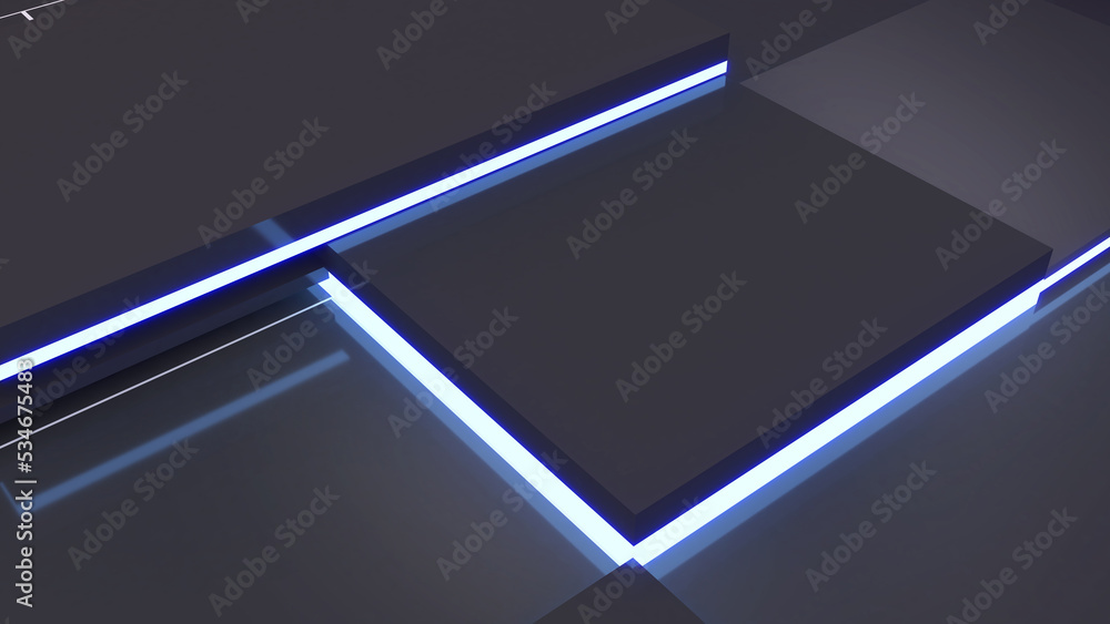 Poster abstract black technology square shape background and neon light,cyberspace,3d rendering