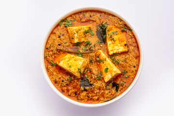 Paneer khus khus curry or cottage cheese posto masala made using poppy seeds, Indian recipe