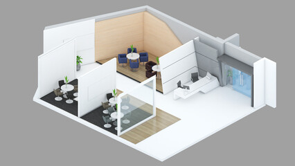 Fototapeta na wymiar Isometric view of a office area,reception and meeting room, 3d rendering.