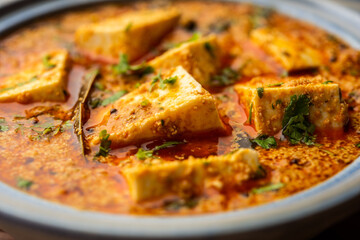 Paneer khus khus curry or cottage cheese posto masala made using poppy seeds, Indian recipe