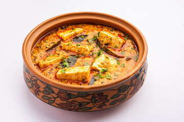 Paneer khus khus curry or cottage cheese posto masala made using poppy seeds, Indian recipe