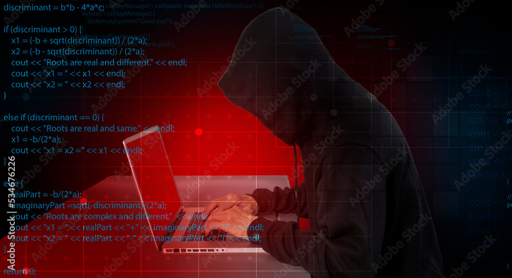 Poster the hacker broke the security in the system.the dangers of digital thieves,hacker wearing black hood
