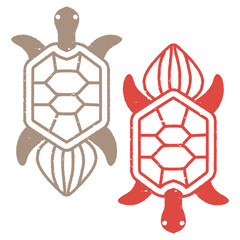 Fototapeta premium 和風版画スタンプ シンプルな亀 2色セット