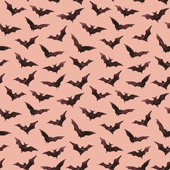 seamless pattern with watercolor bats on a beige background. pattern design for halloween. Use for printing wrapping paper, paper, textiles and decoration.