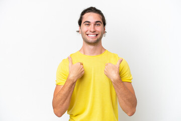 Caucasian handsome man isolated on white background with surprise facial expression