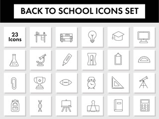 23 Back To School Icons Pack In Thin Lineal Style.