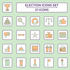 Green And Orange Color Set Of Election Icons In Square Background.