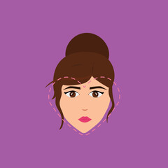 Brown Hair Bun Smart Young Girl With Heart Face Icon Over Magenta Background.