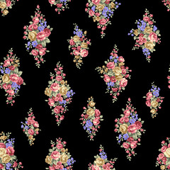 Seamless pattern with a beautiful bouquet of roses,