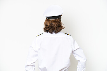 handsome Airplane pilot isolated on white background in back position