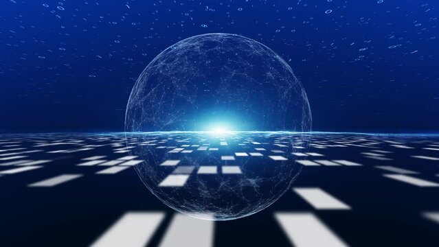 Digital binary code numbers with 3d sphere motion.