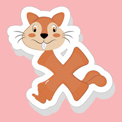 Sticker Style X Alphabet Cartoon Animal Xerus On Pink Background.