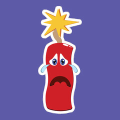 Vector Cartoon Firecracker Bomb Sticker Against Purple Background.