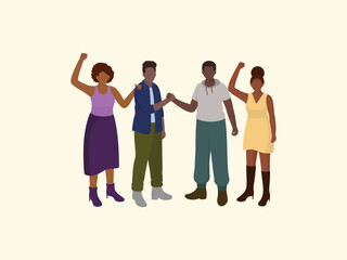 Obraz premium Black Community, African People Gathered Together On Yellow Background.