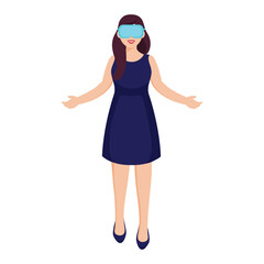 Modern Young Woman Wearing VR Headset With Open Arms On White Background.