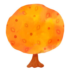 かわいい秋の木の水彩風イラスト