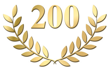 Gold laurel wreath 200 PNG isolated on a white background