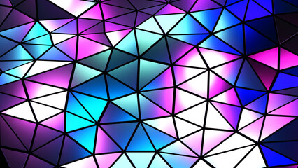 Abstract colorful mosaic background, purple blue polygons on black, trangle shapes stained glass