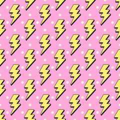 Flash lightning polka dot seamless pattern, girl power style background.