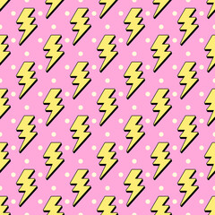 Flash lightning polka dot seamless pattern, girl power style background.