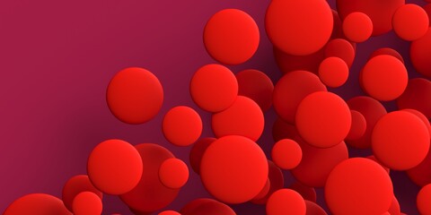 Red abstract spherical volumes. Light curved shapes in 3D rendering. Soft voluminous textures. Red blood cells. erythrocytes