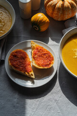 Bread with red pepper appetizer for pumpkin soup