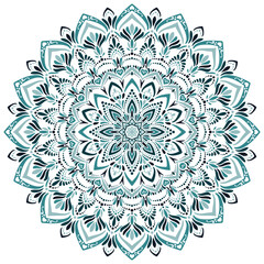 マンダラアート(青緑系、ドット、幾何学模様、クール)
