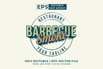 Editable text effect barbecue smoke logo 3d vintage style premium vector