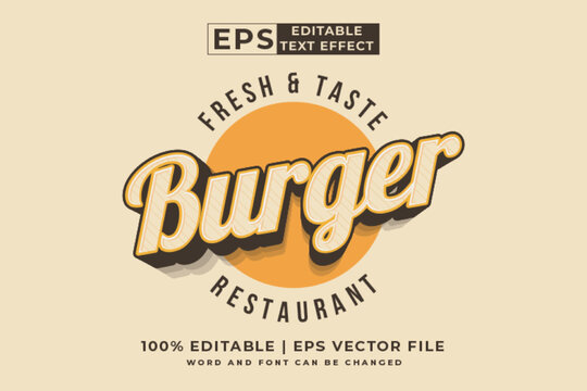 Editable text effect burger logo 3d vintage style premium vector
