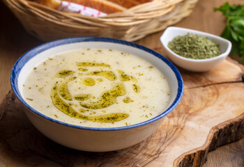 Traditional delicious Turkish food; Yoghurt soup (Turkish name; yayla corba)