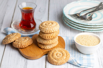 Cookies made with cookie molds named kombe. Traditional local foods of Antakya.