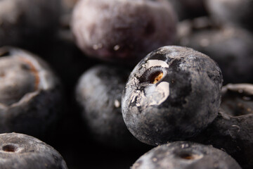 Blueberries in water droplets, blueberries close-up macro