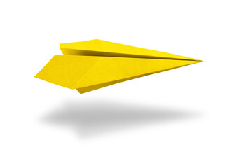 Yellow paper plane origami isolated on a white background