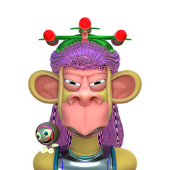 3D RENDER ILLUSTRATION. FANTASY FUNNY CRAZY MONSTER DEMON DEVIL APE MONKEY ANIMAL CUTE CARTOON CHARACTERS. PROFILE PICTURE PNG BLANK BACKGROUND.