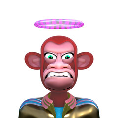 3D RENDER ILLUSTRATION. FANTASY FUNNY CRAZY MONSTER DEMON DEVIL APE MONKEY ANIMAL CUTE CARTOON CHARACTERS. PROFILE PICTURE PNG BLANK BACKGROUND.