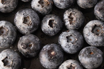 Blueberries in water droplets, blueberries close-up macro