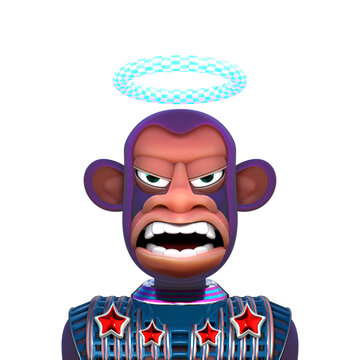 3D RENDER ILLUSTRATION. FANTASY FUNNY CRAZY MONSTER DEMON DEVIL APE MONKEY ANIMAL CUTE CARTOON CHARACTERS. PROFILE PICTURE PNG BLANK BACKGROUND.