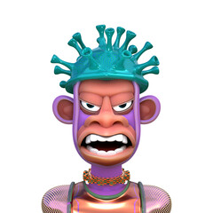 3D RENDER ILLUSTRATION. FANTASY FUNNY CRAZY MONSTER DEMON DEVIL APE MONKEY ANIMAL CUTE CARTOON CHARACTERS. PROFILE PICTURE PNG BLANK BACKGROUND.