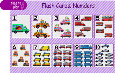 Fototapeta premium Flash card with numbers for kids, toddlers. Number numeric modern flash card design clean. maths. game for children.