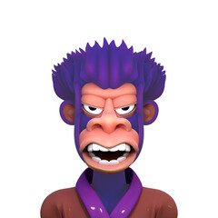 3D RENDER ILLUSTRATION. FANTASY FUNNY CRAZY MONSTER DEMON DEVIL APE MONKEY ANIMAL CUTE CARTOON CHARACTERS. PROFILE PICTURE PNG BLANK BACKGROUND.
