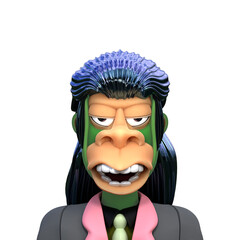 3D RENDER ILLUSTRATION. FANTASY FUNNY CRAZY MONSTER DEMON DEVIL APE MONKEY ANIMAL CUTE CARTOON CHARACTERS. PROFILE PICTURE PNG BLANK BACKGROUND.