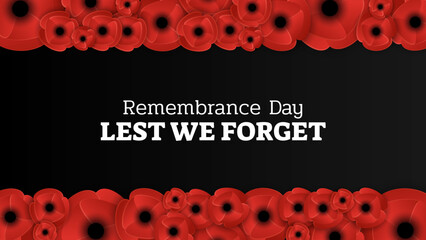 Red poppy flowers in black background. suitable for remembrance day lest we forget