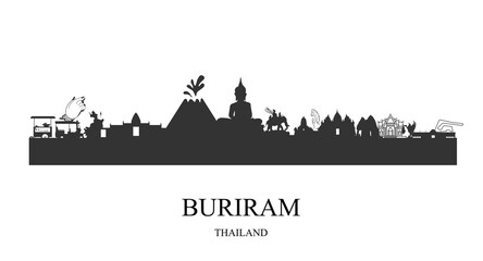 Fototapeta na wymiar Silhouette of tourist attraction in Buriram, Thailand isolated from white background.