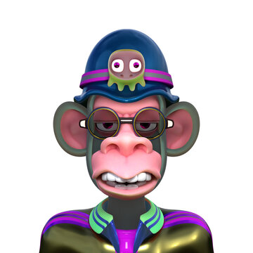 3D RENDER ILLUSTRATION. FANTASY FUNNY CRAZY MONSTER DEMON DEVIL APE MONKEY ANIMAL CUTE CARTOON CHARACTERS. PROFILE PICTURE PNG BLANK BACKGROUND.