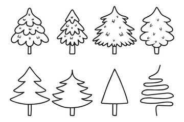 Set of Christmas tree in doodle style. vector illustration.