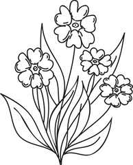 Flower line art illustration with black thin line. PNG with transparent background. 